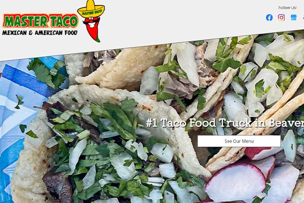 image of website homepage for Master Taco Food Truck